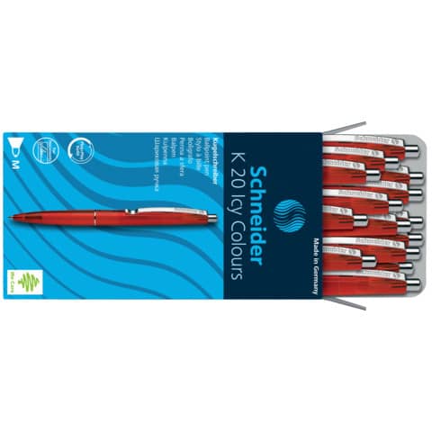 Penna a sfera a scatto Schneider K 20 Icy Colours ricaricabile tratto M rosso P132002